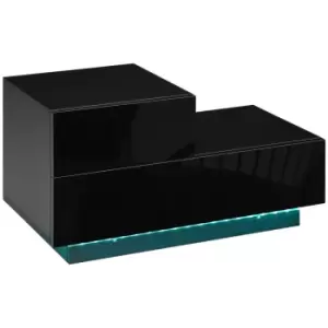 Image of HOMCOM High Gloss Front Bedside Table with Drawers Nightstand with RGB LED Light and Remote for Bedroom Living Room Black
