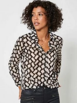 Image of Mint Velvet Gianna Foil Print Blouse - Black, Size 10, Women