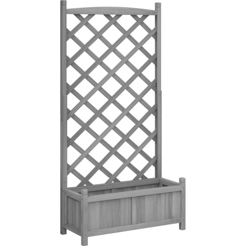 Image of vidaXL Planter w/ Trellis Grey Solid Wood Fir, Grey 365489