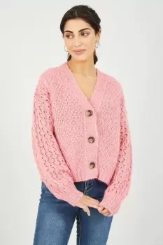 Image of Pink Chunky Knit Crochet Cardigan