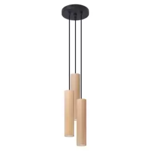Image of Lino Cluster Pendant Ceiling Light, Natural Wood, 3x GU10