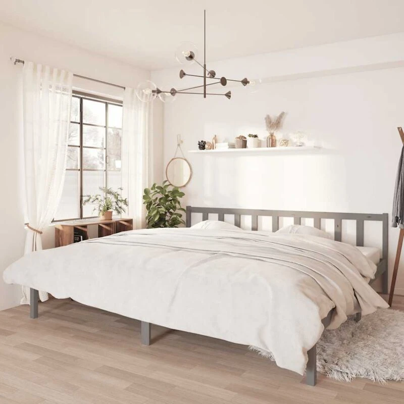 Image of VIDAXL 810104 Bed Frame without Mattress Grey Solid Wood 200x200cm Vidaxl 8720286671818