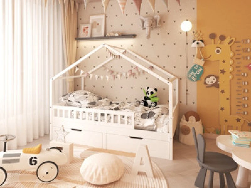 Image of Furniturehmd Modern Childrens Bed Solid Pine Wood Bed Frame House Bed With 2 Large Storage Drawers,white