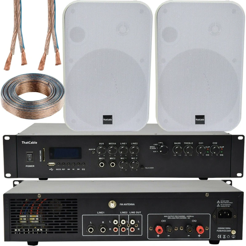 Image of Loops 400W Bluetooth Sound System 2x White 200W Wall Speaker Channel HiFi Amplifier White unisex