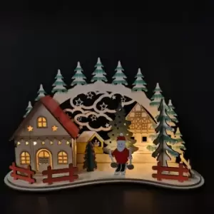 image of 19cm Battery Operated Light up Warm White Christmas Winter Wooden Village Scene