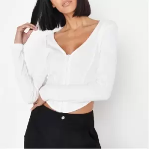 image of Missguided Seam Detail Zip Through Crop Top - White