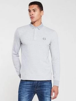 Image of Armani Exchange Long Sleeved Logo Polo Shirt Grey Size 2XL Men