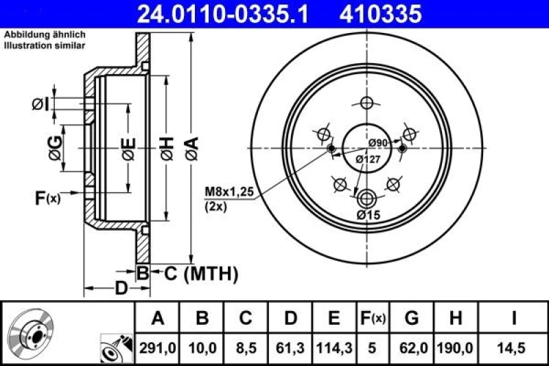 Image of ATE 24.0110-0335.1 Brake disc solid, Coated Brake Disc (82)