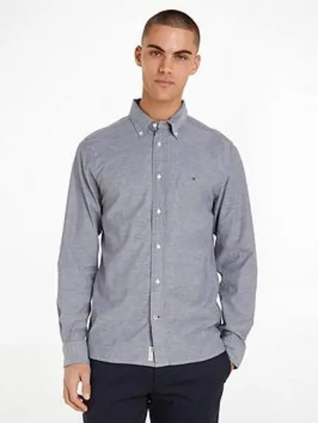 Image of Tommy Hilfiger Core 1985 Flex Oxford Regular Fit Long Sleeve Shirt - Navy, Size 2XL, Men