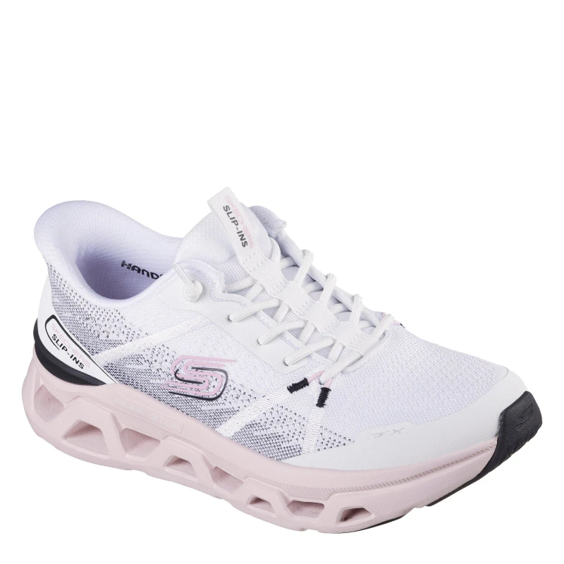 Image of Skechers Engineered Mesh Knotted Bungee Slip On Trainers Womens White/Pink female 5 (38)