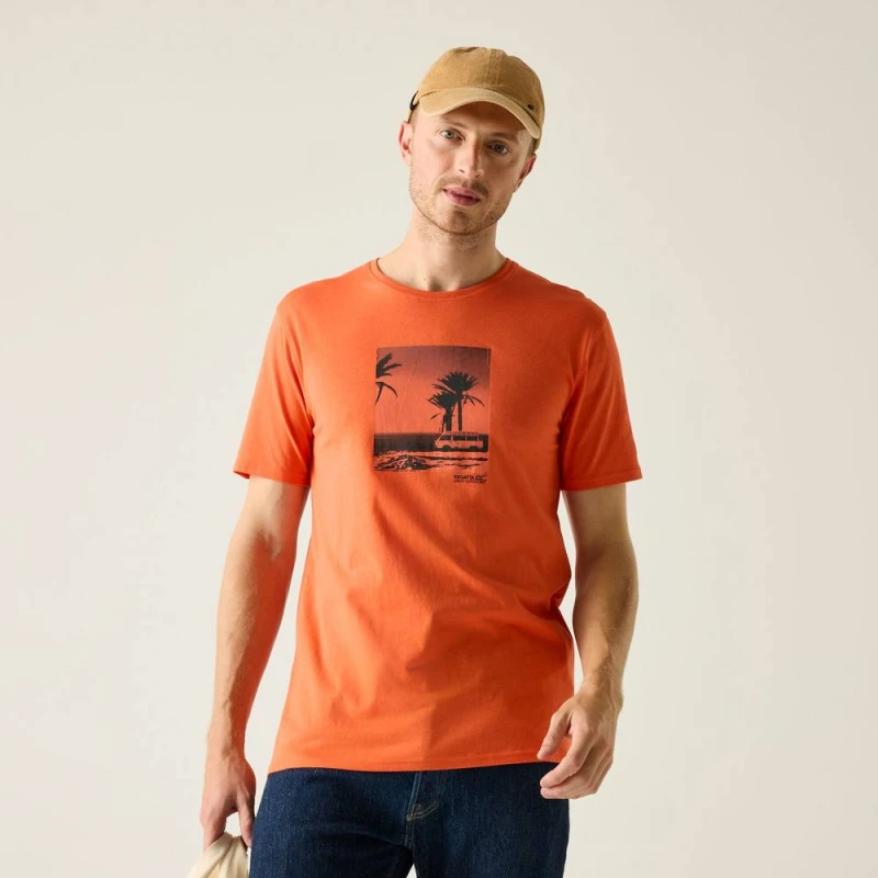 Image of Regatta Mens Cline IX Short Sleeved Graphic T-Shirt in Orange Size: Medium Orange Male M
