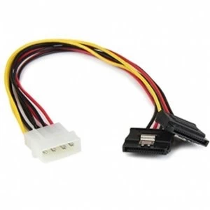 image of StarTech 12" LP4 to 2x Latching SATA Power Y Cable Splitter Adapter 4 Pin Molex to Dual SATA