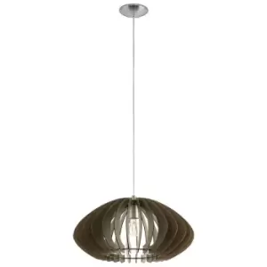 image of Eglo Cossano 2 - 1 Light Spherical Ceiling Pendant Satin Nickel with An Oval Shaped Wooden Shade, E27