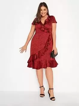 Image of Yours Animal Satin Wrap Dress, Red, Size 16, Women