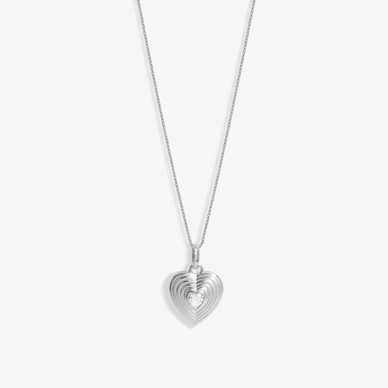 Image of Simply Silver Sterling Silver 925 Ridged Cubic Zirconia Heart Pendant Silver