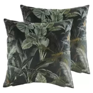 Image of Evans Lichfield Kibale Leaves Twin Pack Polyester Filled Cushions Multi