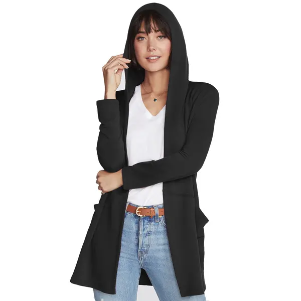 Image of Skechers Womens Restful Slouchy Hoodigan Cardigan Large Bold Black SKE1912-BLK-L