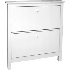 image of STOWE - 8 Pair 2 Drawer Shoe Storage Organiser Cabinet - White - White