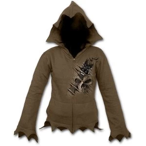 Image of Night Riffs Womens Small Zig Zag Hem Full Zip Hoodie - Chocolate Brown