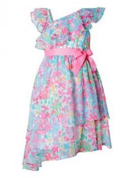 image of Monsoon Girls Nancy Floral Asymmetric Frill Dress - Multi