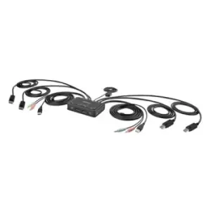 Image of StarTech.com 2-Port Dual-Monitor DisplayPort Cable KVM Switch 4K 60Hz Compact KVM with 5ft/1.5m USB-A/DisplayPort/Audio Integrated Cables Bus Powered