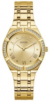 image of Guess Womens Cosmo Gold-Tone Steel Bracelet Gold Dial Watch