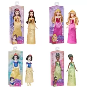 image of Disney Princess Royal Shimmer Dolls 4 Pack includes Belle, Aurora, Snow White and Tiana