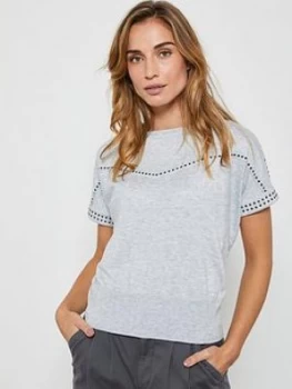 image of Mint Velvet Studded Short Sleeve Jumper - Light Grey