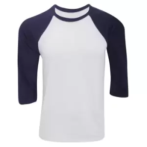 Image of Canvas Mens 3/4 Sleeve Baseball T-Shirt (2XL) (White/Navy)