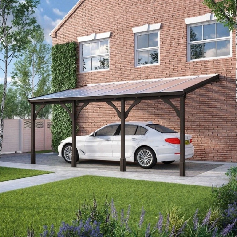 Image of Polycarbonate Roof Car Port 4 Post - Wood - L200 X W650 Cm - Rustic Brown