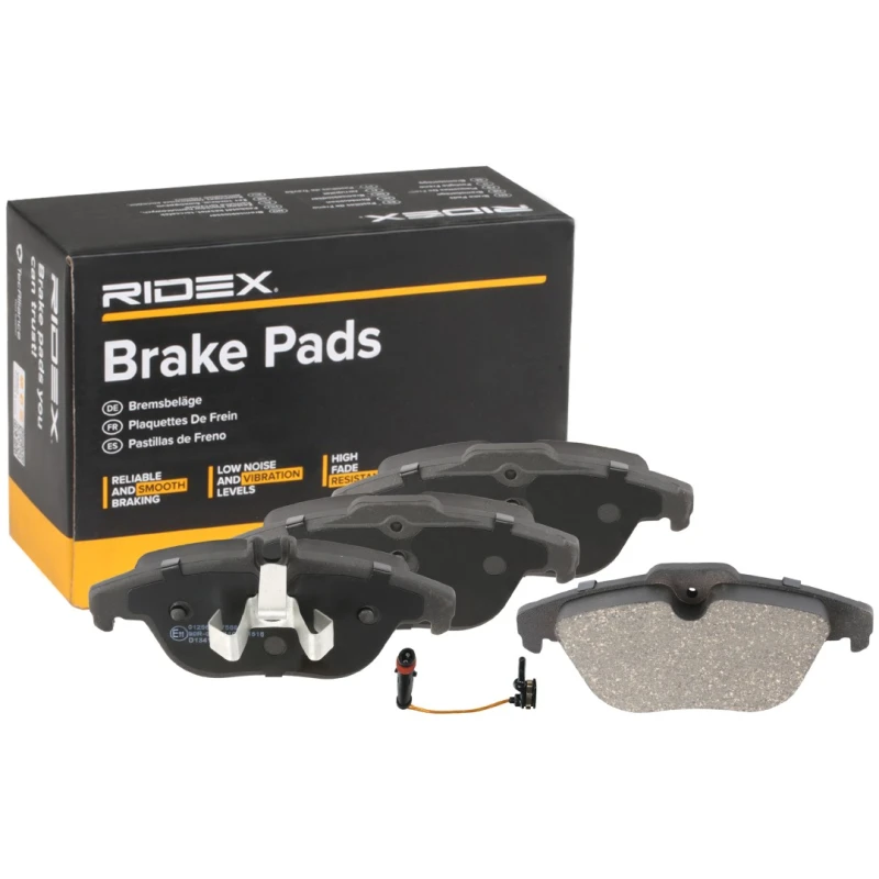 Image of RIDEX 402B1815 Brake pad set Rear Axle, prepared for wear warning indicator, with piston clip Brake Pad Set,disc brake (402)