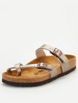 Birkenstock Mayari Metallic Flat Sandal - Taupe, Size 7, Women