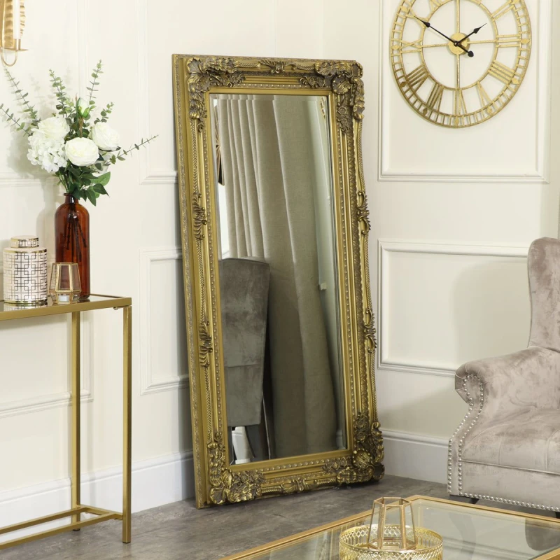 Image of Melody Maison Large Ornate Gold Wall / Leaner Mirror 78cm X 158cm Metallic Gold
