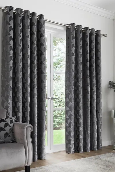 Image of Appletree Boutique Quentin Jacquard Slate Eyelet Curtains Dark Grey