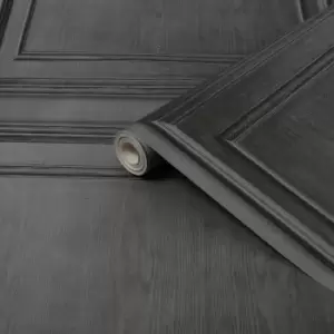 Image of Fresco Wood Panelling Grey Wallpaper