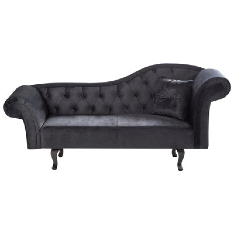 Image of Beliani Right-Hand Chaise Lounge Lattes Ii Velvet Black With Cushion