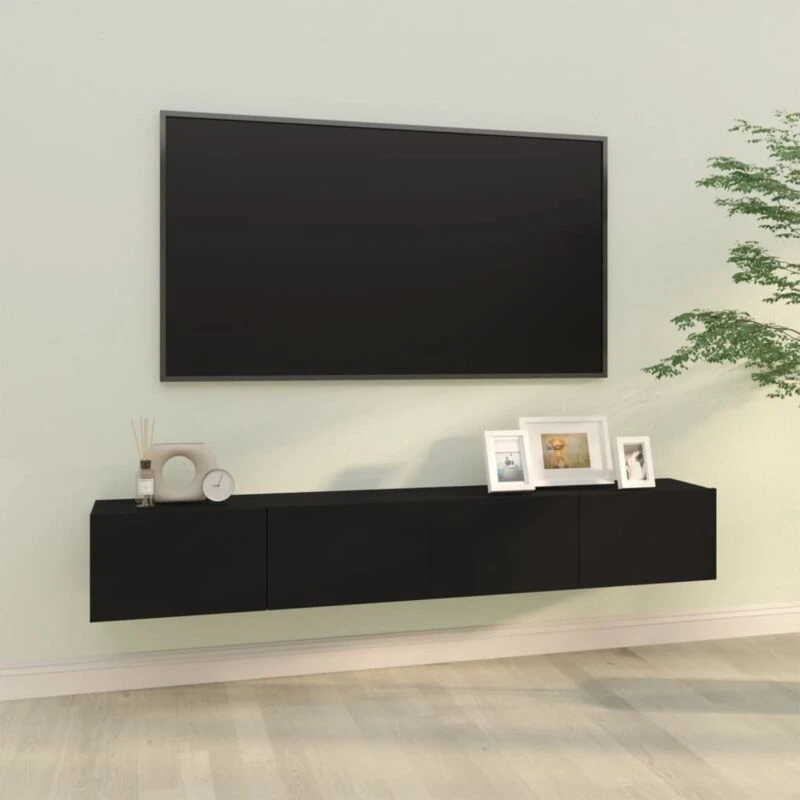 Image of VIDAXL Wall tv Cabinets 2 pcs Black 100x30x30cm Engineered Wood Vidaxl 8720287078234