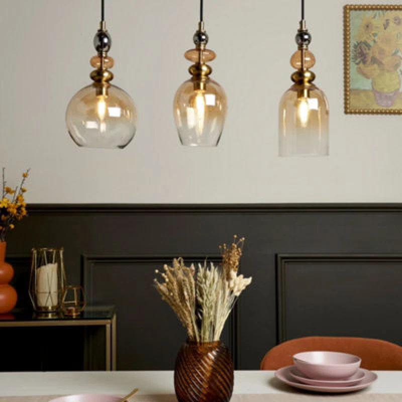 Image of Bhs Seline Satin Brass 3 Light Ceiling Diner Pendant Bar