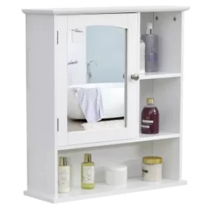 image of kleankin Wall Mount Mirror Cabinet Bathroom Storage with Open Shelves Adjustable Shelf Single Door