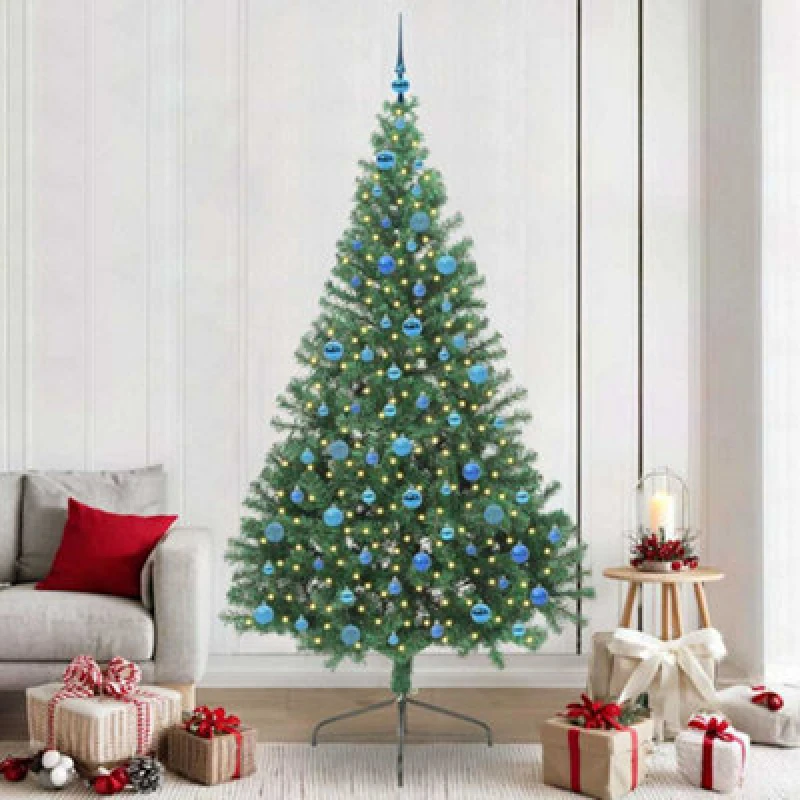 Image of vidaXL Artificial Pre-lit Christmas Tree with Blue Balls Green 240cm PVC, Green 3397044