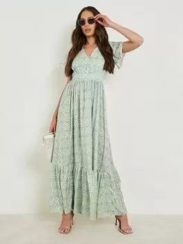 Image of Boohoo Floral Open Back Maxi Dress - Multi, Green, Size 10, Women
