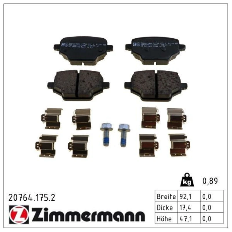 Image of ZIMMERMANN Brake pad set ZIMMERMANN 20764.175.2