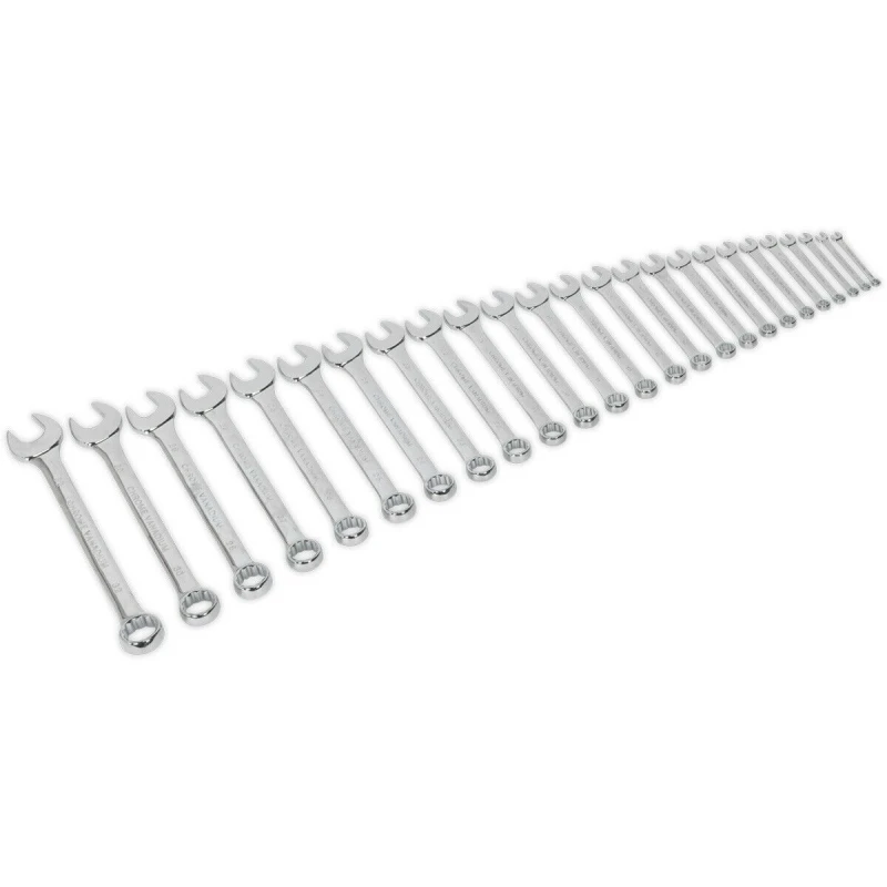 Image of Loops 25pc Slim Handled Combination Spanner Set 12 Point Metric Ring Open End Head Multi
