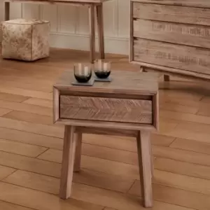Image of Pacific Kalmar 1 Drawer Slim Bedside Table, Natural Acacia Brown