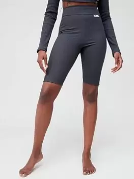 Image of adidas Studio Lounge Rib Shorts - Dark Grey Size M Women