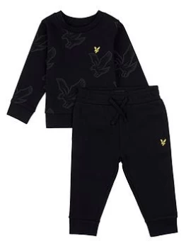 Image of Lyle & Scott Toddler Boys Tonal Aop Crew And Jog Set - Black, Size 12 Months