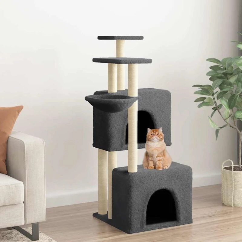 Image of vidaXL Cat Tree with Sisal Scratching Posts Dark Grey 122cm, Grey 172054