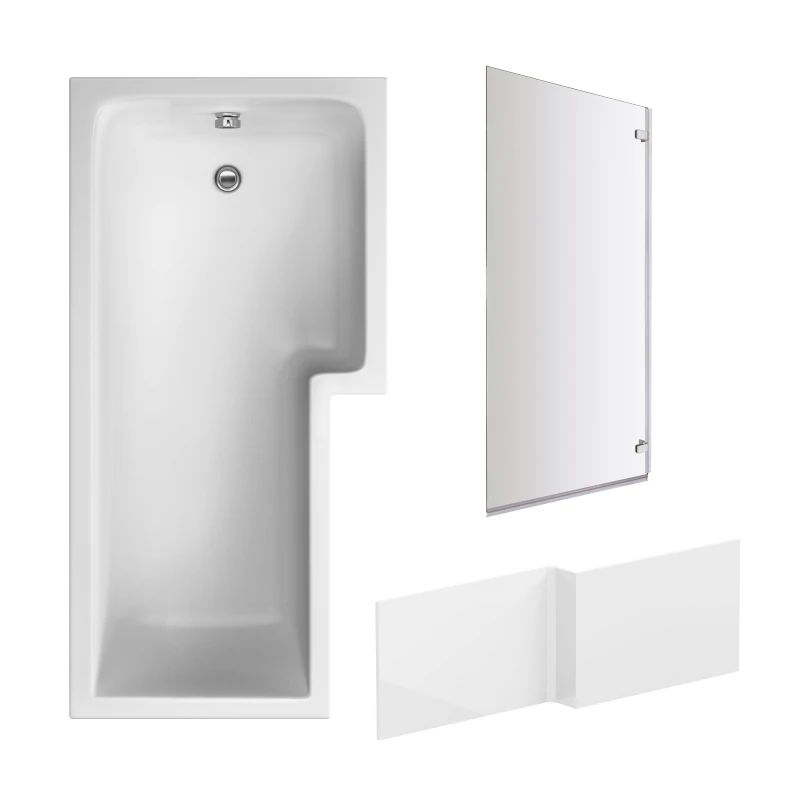 Image of BALTERLEY L Shape Bathtub, Front Panel with Bath Screen - Chrome Profile BBZSS012
