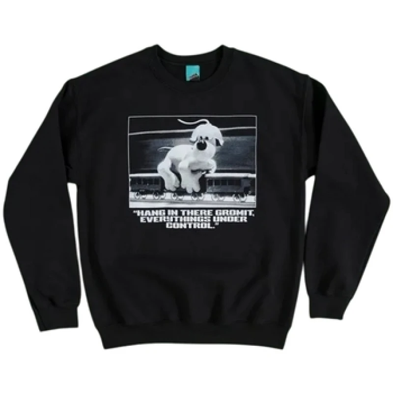Image of Wallace & Gromit Mens Hang In There Sweatshirt in Black Size: Large Black Male L