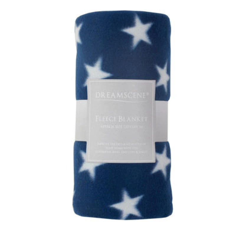 Image of OHS OHS Stars Throw Over Bed Warm Soft Blanket Sofa in Dark Blue Size: 120cm x 150cm Dark Blue 120cm x 150cm Unisex 5027434001545